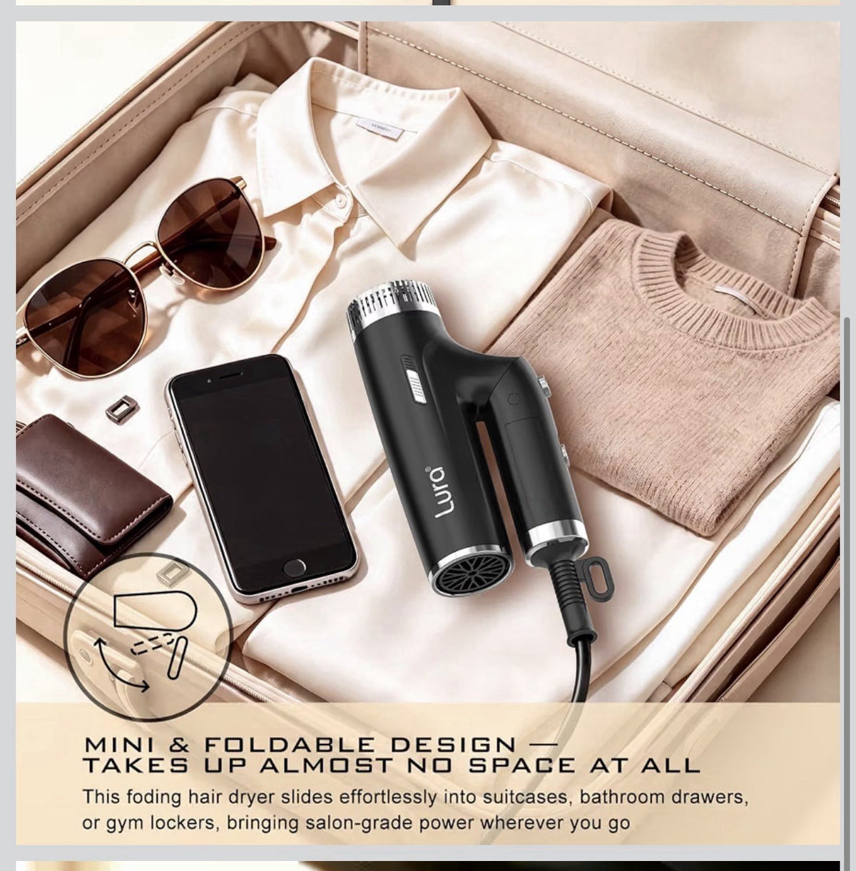 Dual-Voltage-Travel-Hair-Dryer with Diffuser for Women,1200W Mini Portable B2