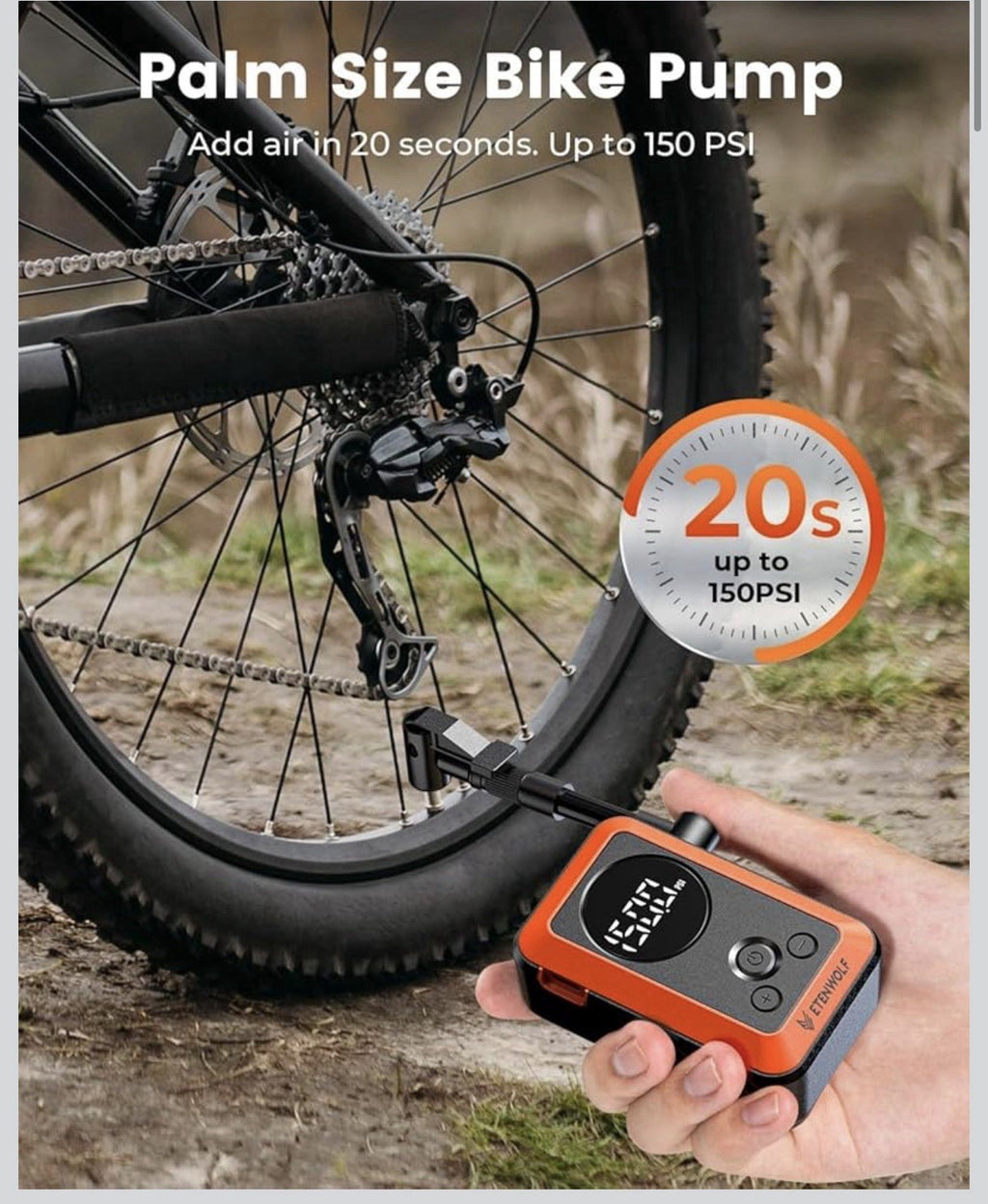 ETENWOLF Mini Bike Pump,20s Fast Inflate Bicycle Pump with Guage,150PSI Porta1