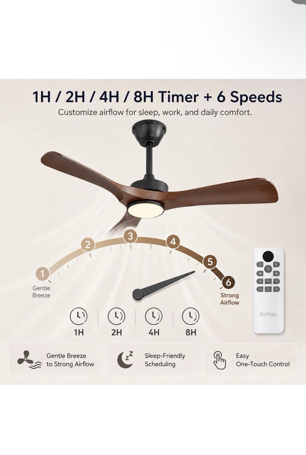 42 Inch Quiet Ceiling Fan with Light, Pure Reversible DC Motor, ABS4