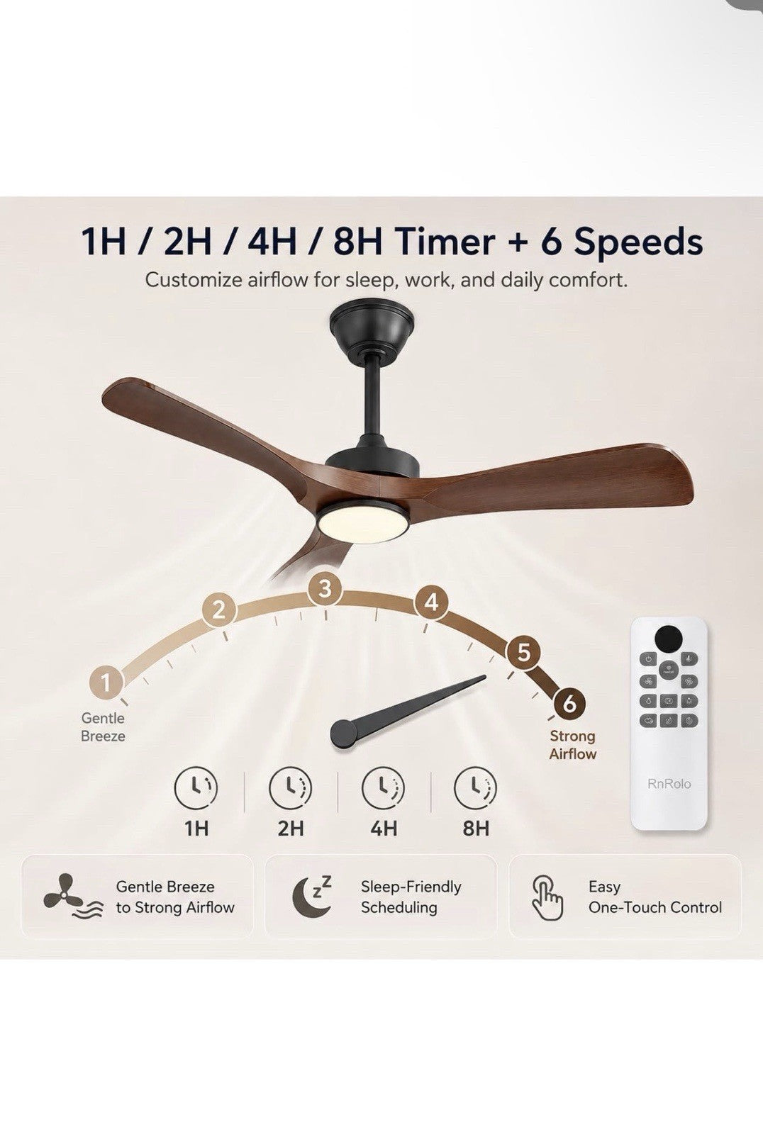 42 Inch Quiet Ceiling Fan with Light, Pure Reversible DC Motor, ABS4