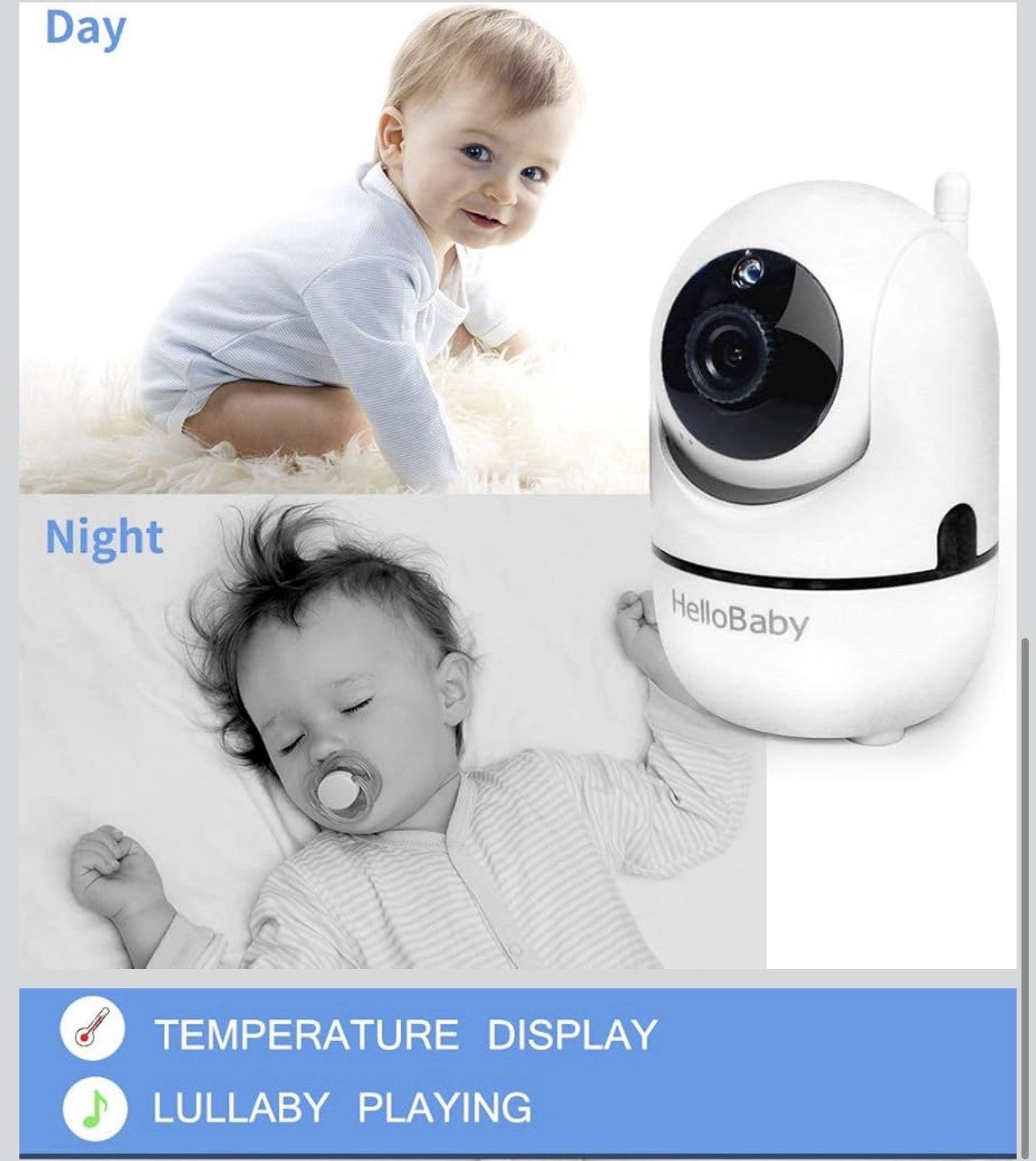 HelloBaby Video Baby Monitor with Remote Camera Pan-Tilt-Zoom, 3.2'' Color3