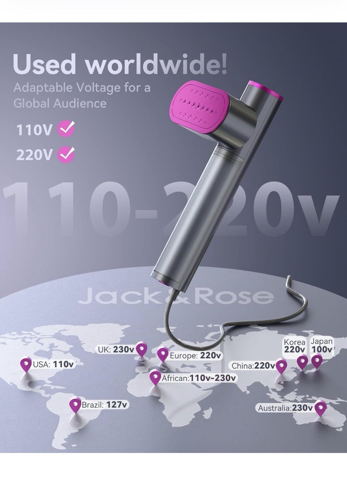 Jack & Rose Vaporizador de viaje para ropa, vaporizador portátil de 110 a 220 V,1