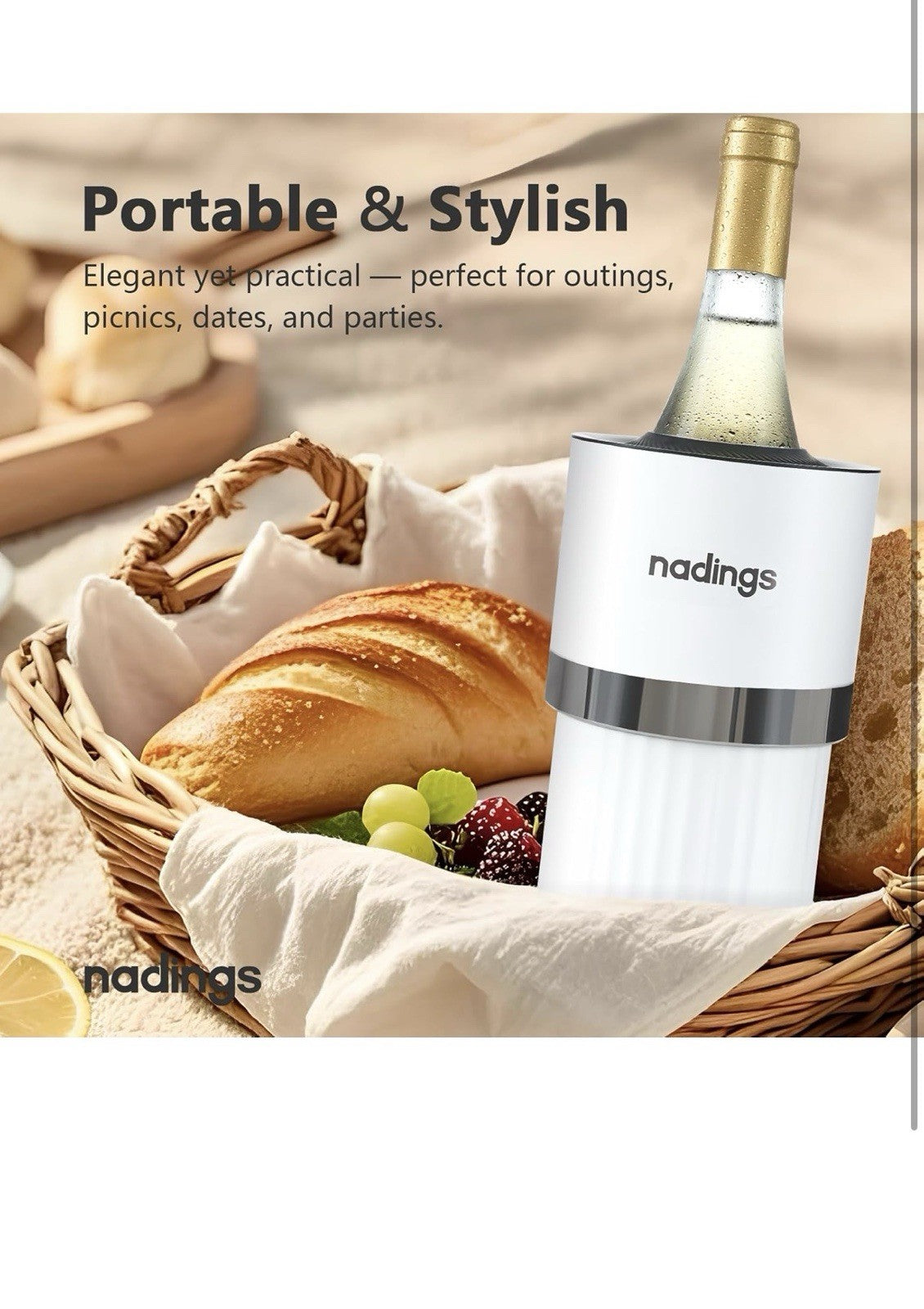 Enfriador de vino para botellas de 25.4 fl oz, portátil y sin hielo, mantiene5