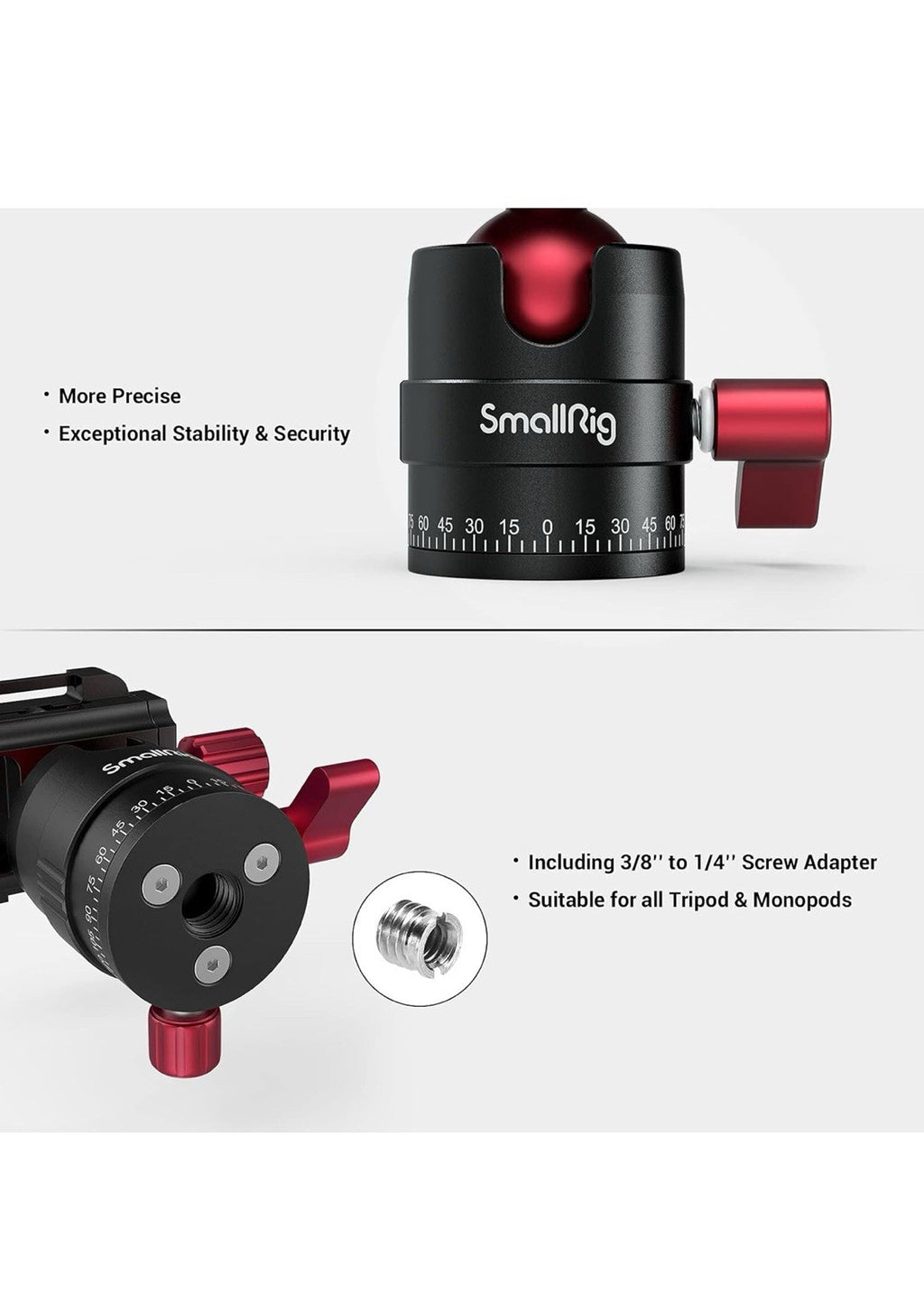 SmallRig Cabezal de bola de trípode, cabezal de bola panorámico giratorio de 3604