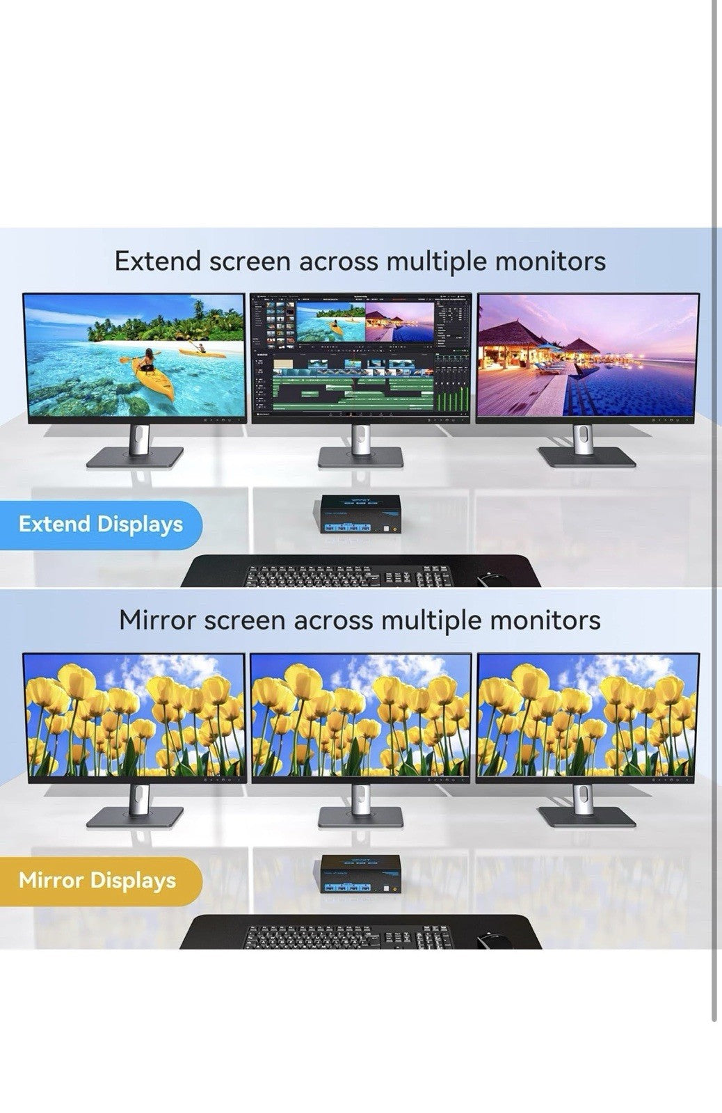 8K@60Hz HDMI Displayport KVM Switch USB 3.0 2 Monitors 2 Computers 4K@120Hz2