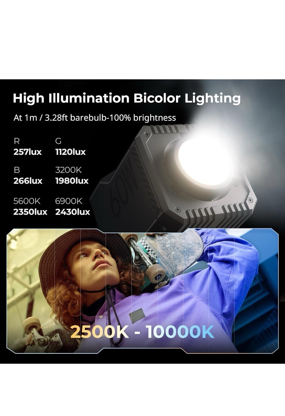 SmallRig RC 60C RGB Bi-Color LED Video Light Built-in Battery 2500K-10000K 48105