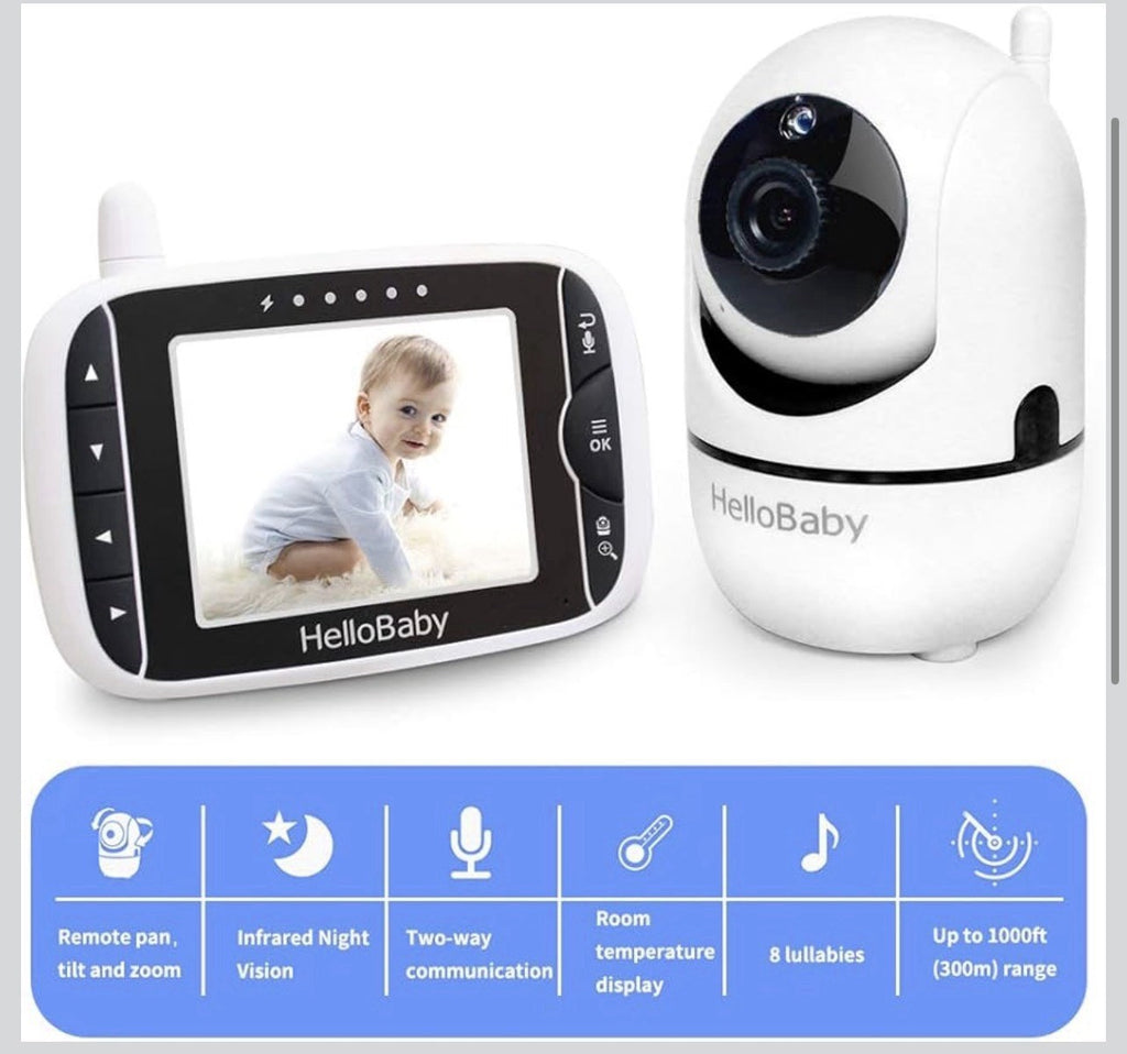 HelloBaby Video Baby Monitor with Remote Camera Pan-Tilt-Zoom, 3.2'' Color1