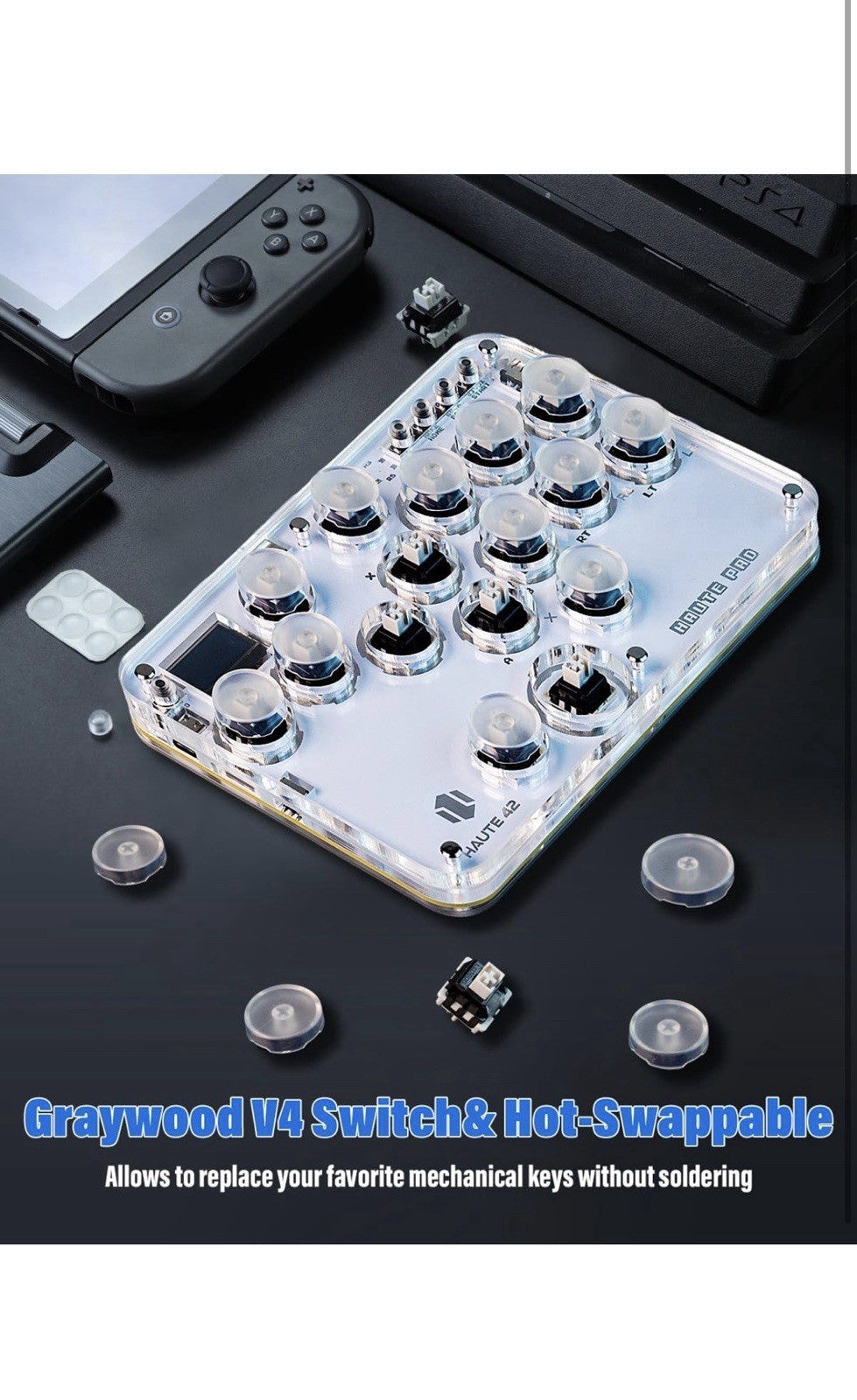 JZW-Shop Haute42 Leverless Arcade Stick G16, All-Button Arcade Controller Compat3