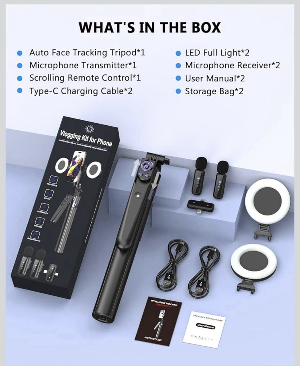 Vlogging Kit for iPhone/Android, 63”Auto Face Tracking Tripod for iPhone with...7