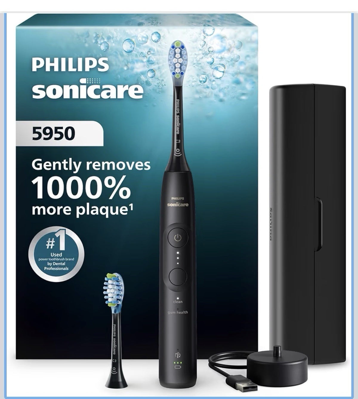 Philips Sonicare 5950 Rechargeable Electric Toothbrush 2 Brush Heads Black0
