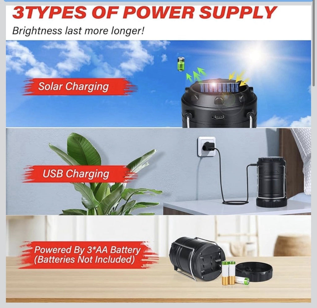 Paquete de 4 faroles solares para campamento, luces LED recargables1