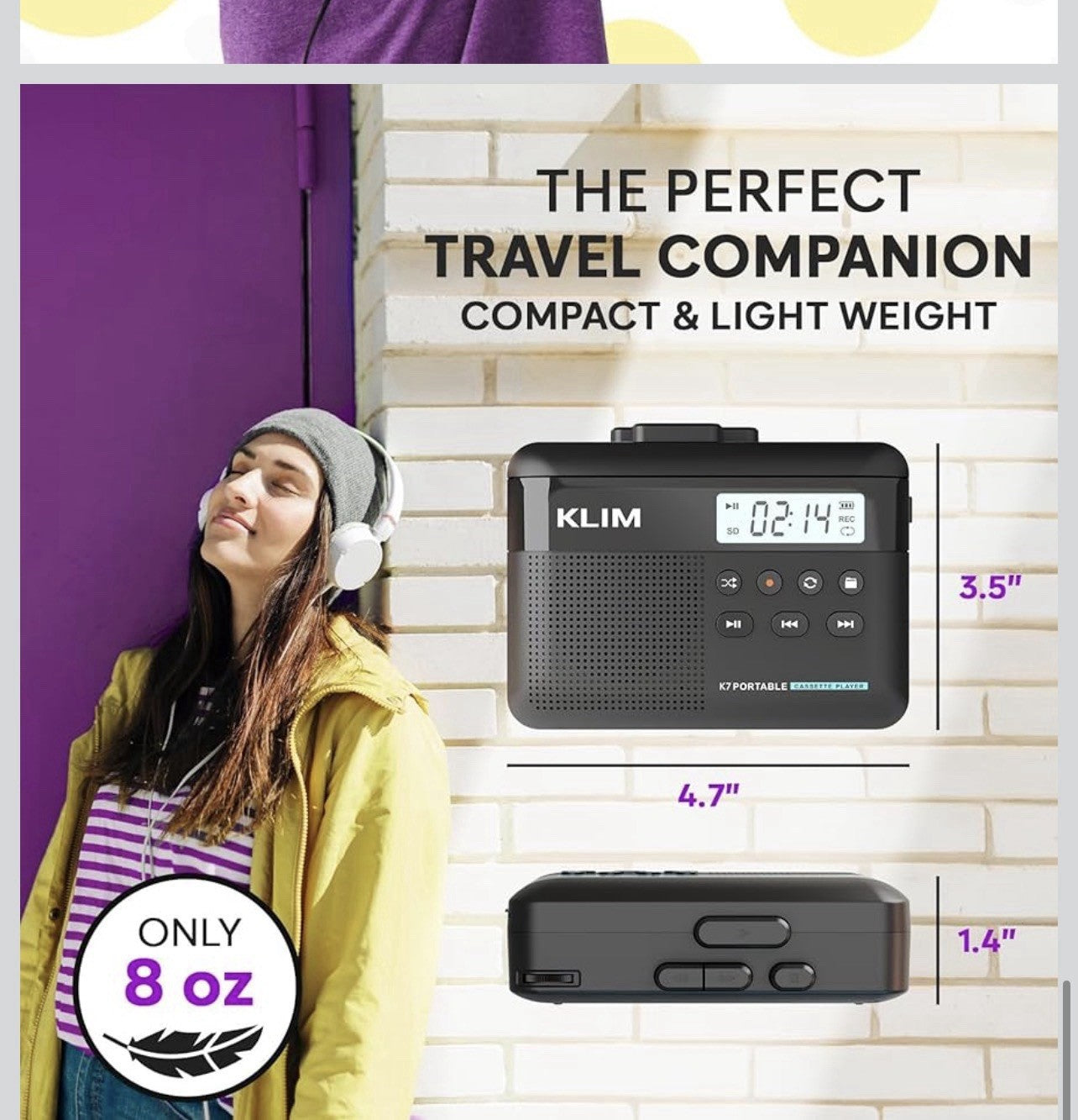 KLIM K7 Cassette Tape Player + Cassette to MP3 Converter + Portable Cassette 6