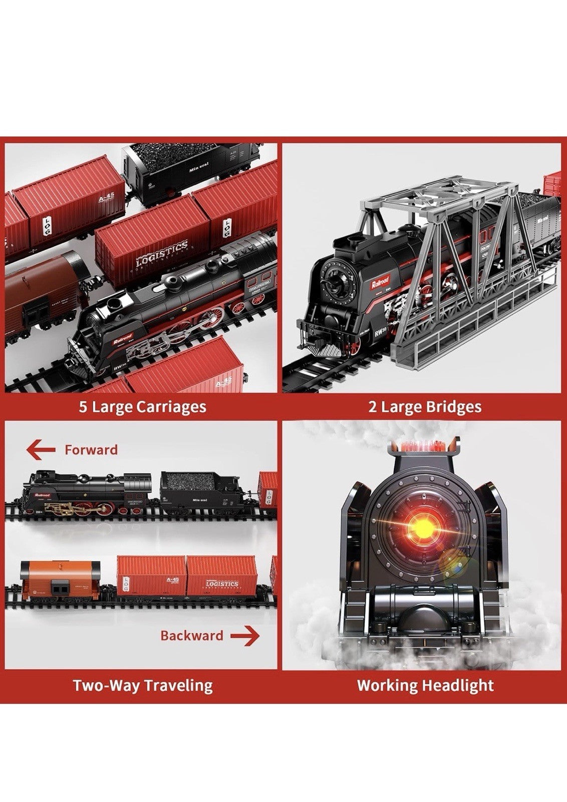 Large Train Set with Remote, 3Way Smoke, Light and Sound, Boy Gift Electric Tra4