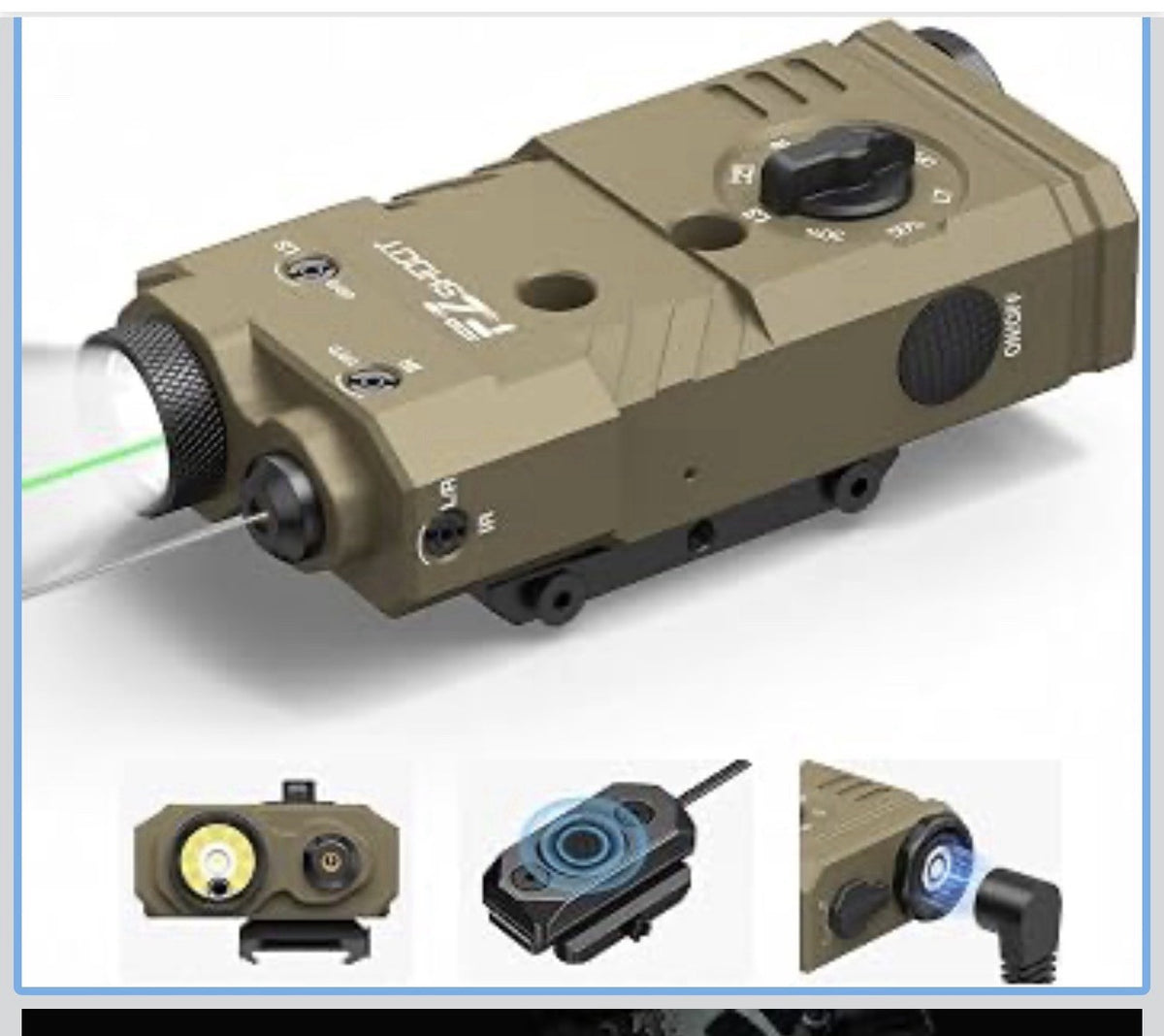 1600 Lumen 3-in-1 Rifle Laser Light Combo, Green/IR Laser, Ar Light **NEW**0
