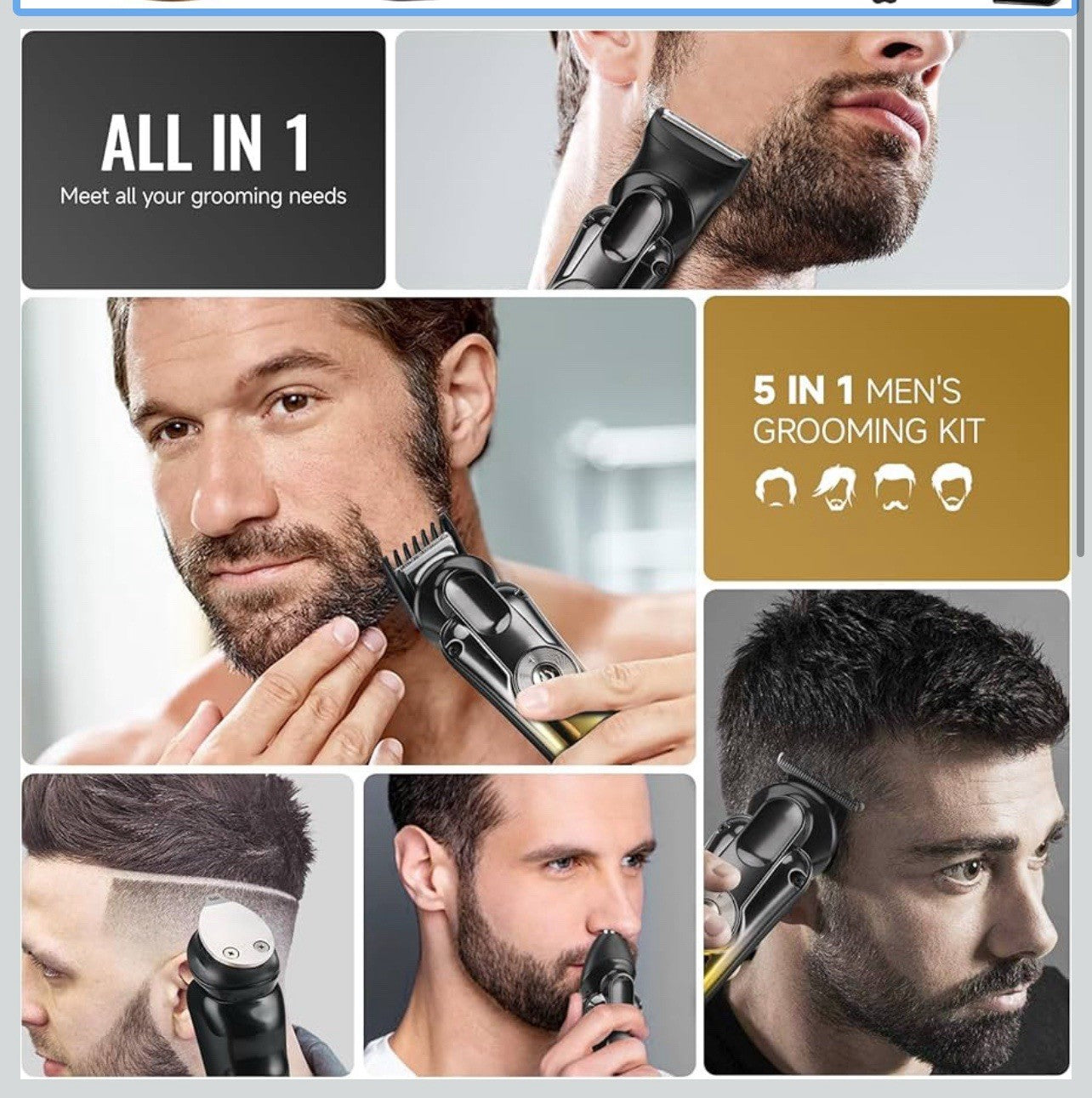 Kit profesional de aseo todo en uno para hombres, recortadora de barba ajustable1