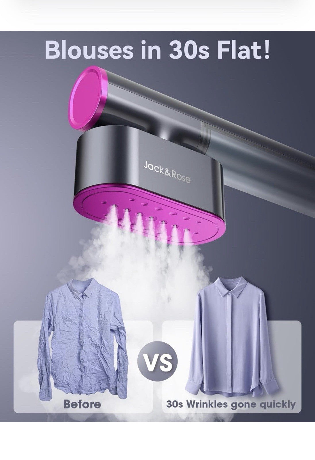 Jack ＆ Rose Travel Steamer for Clothes,100-220V Portable Iron,15S Heat Up Steame3