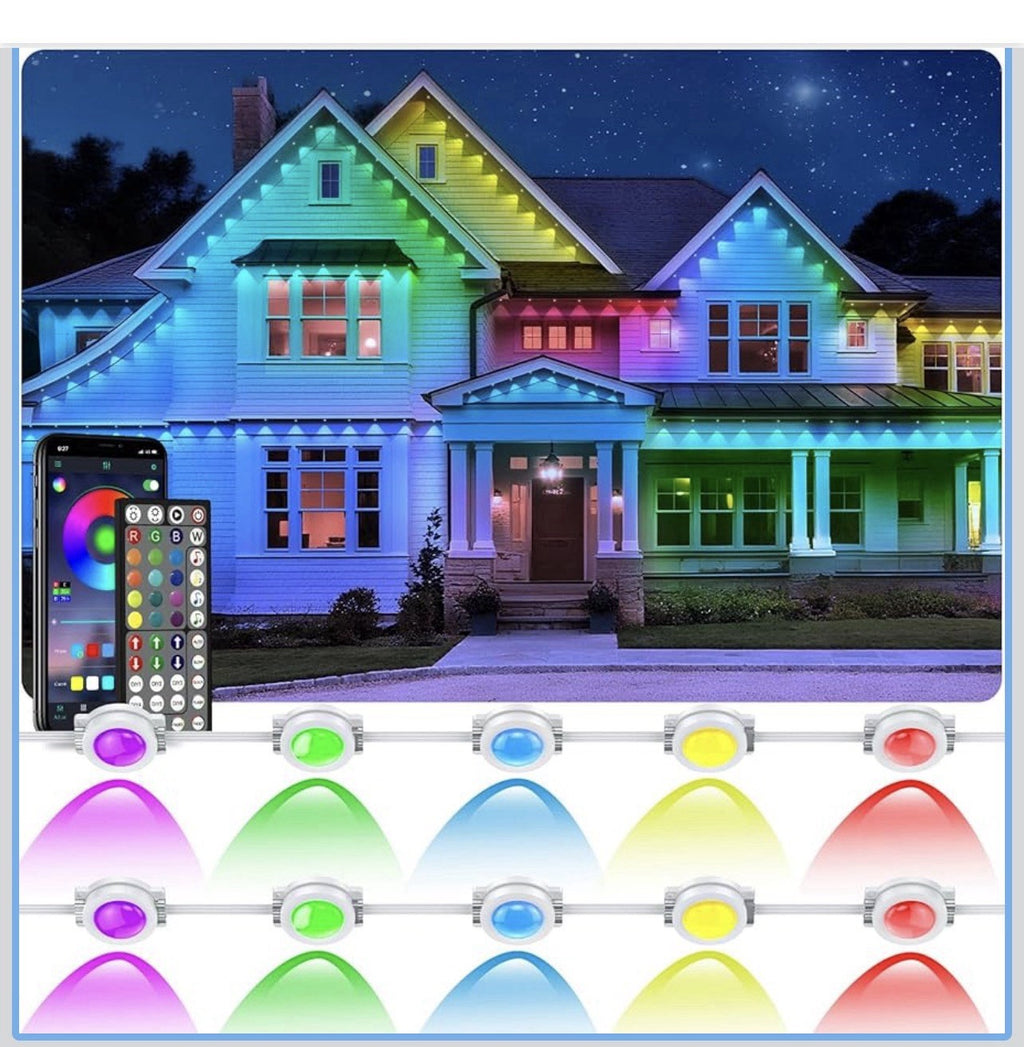 Luces exteriores permanentes, luces de alero RGB de 200 pies con control de apli0
