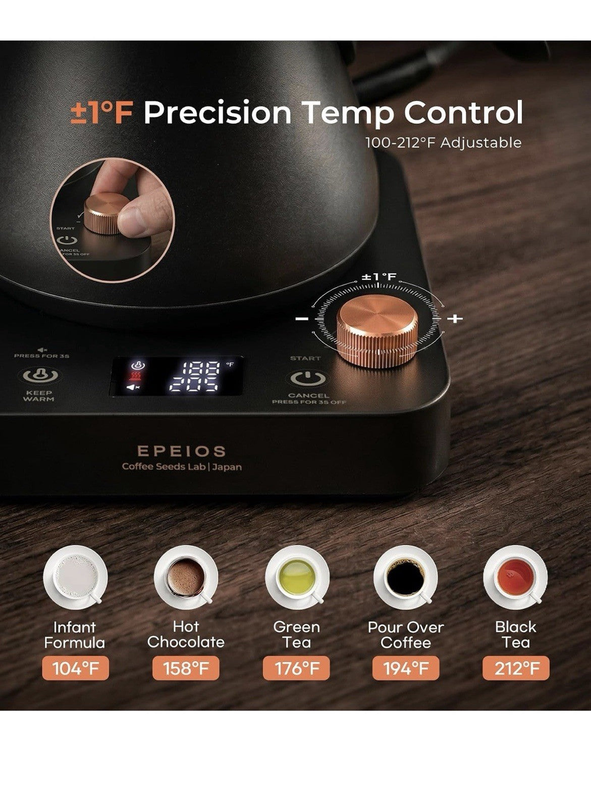 Epeios Flow B9 Cocinare Electric Gooseneck Kettle Temperature Control NEW Boxed1