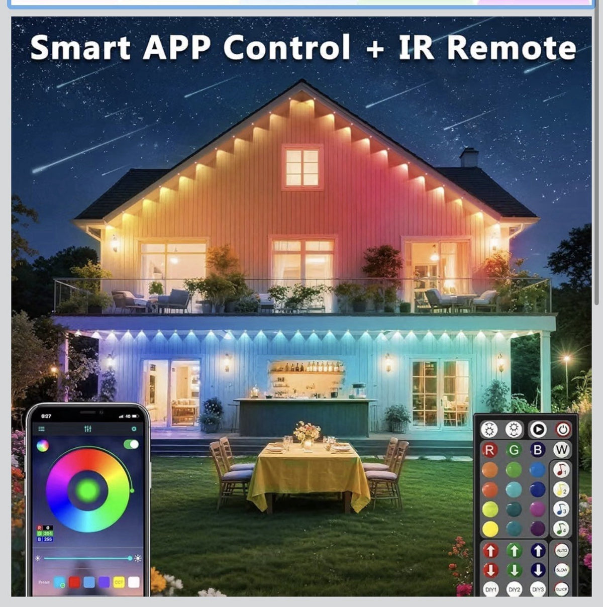 300FT/90M Permanent Outdoor RGB Lights, IP67 Waterproof Smart Eave Lighting1
