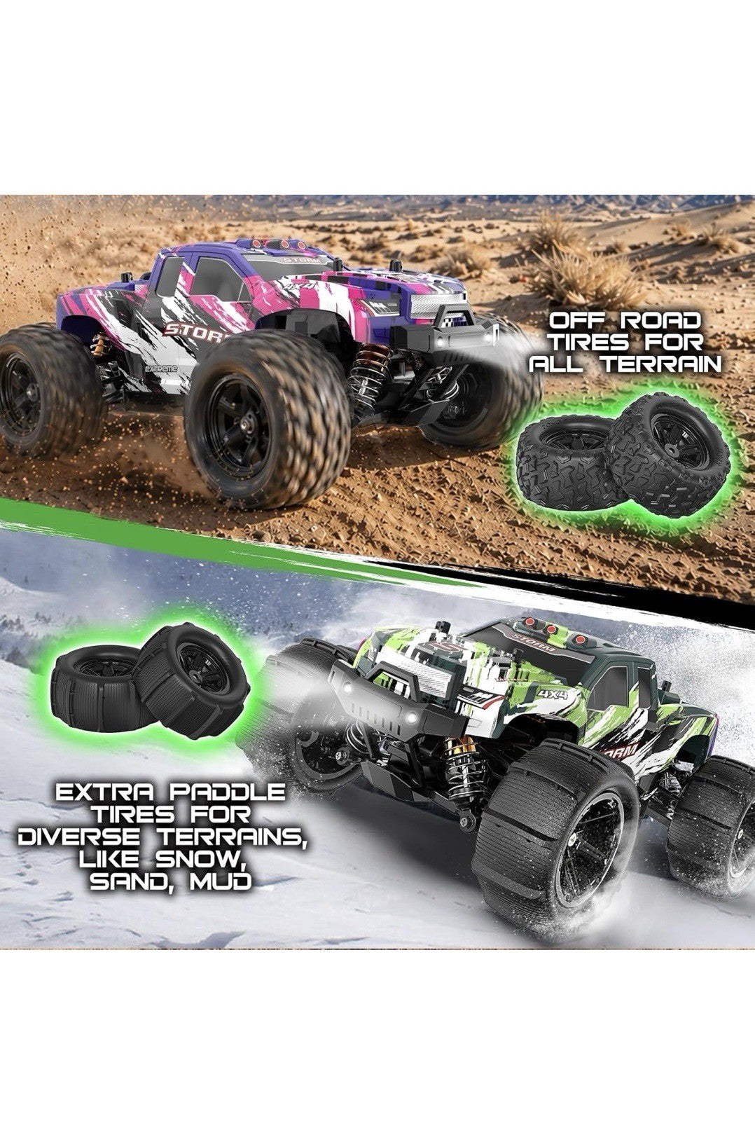 1:18 All Terrain RC Car, 4WD Off-Road Remote Control Car (HS18-05) Green+purple3