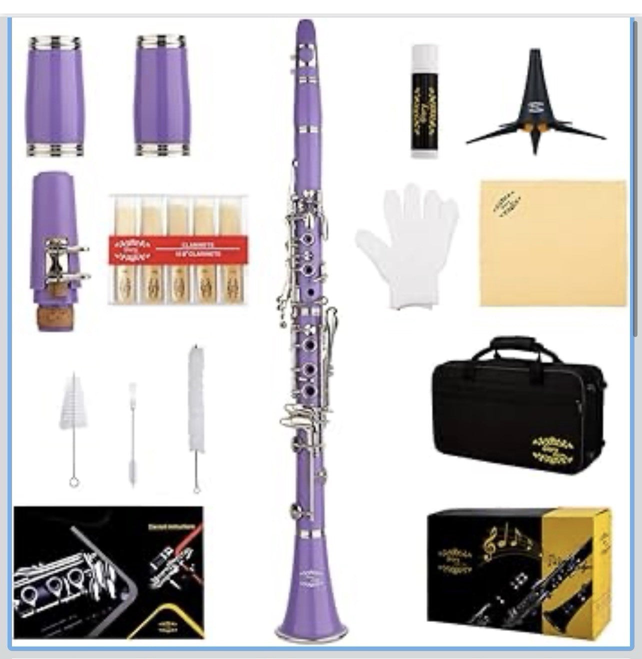 Clarinet (Bb) w/10reeds, Stand, Hard Case, Care Kit  - Purple w/Silver Keys0