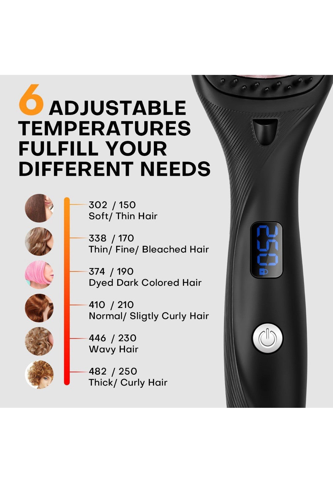 Cepillo alisador de pelo, alisador de pelo para mujer, peine de cerámica iónico3