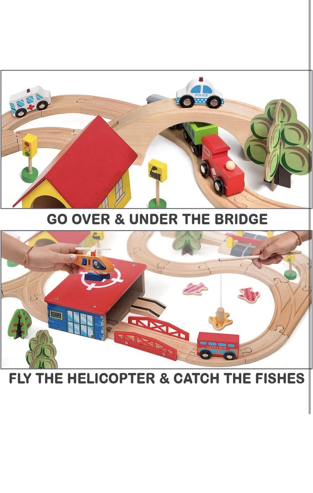 Wooden Train Set - 69 Pieces Wooden Train Tracks & Trains for Kids, Toddler B...6