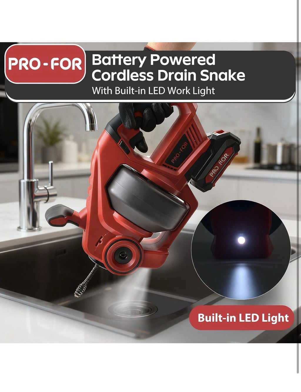 POPULO 20V Cordless Electric Drain Auger-Efficient 25Ft Auto-Feed Drain Snake wi5