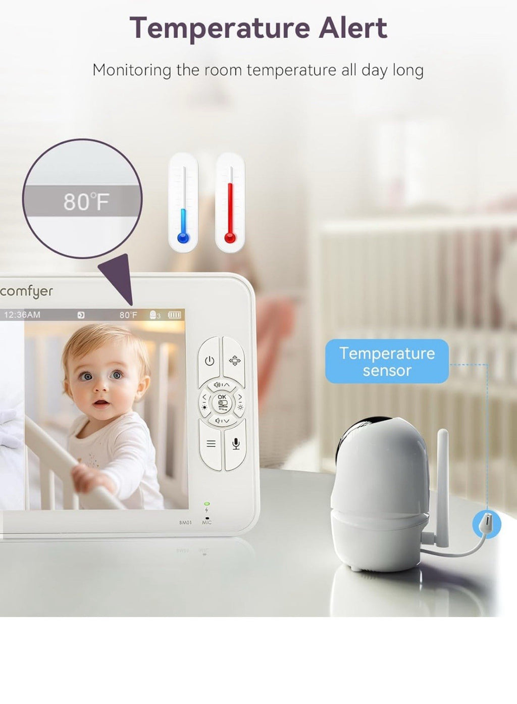 7" Split-Screen Baby Monitor with 2 1080P Cameras, 720P HD No Wifi Monitor with7