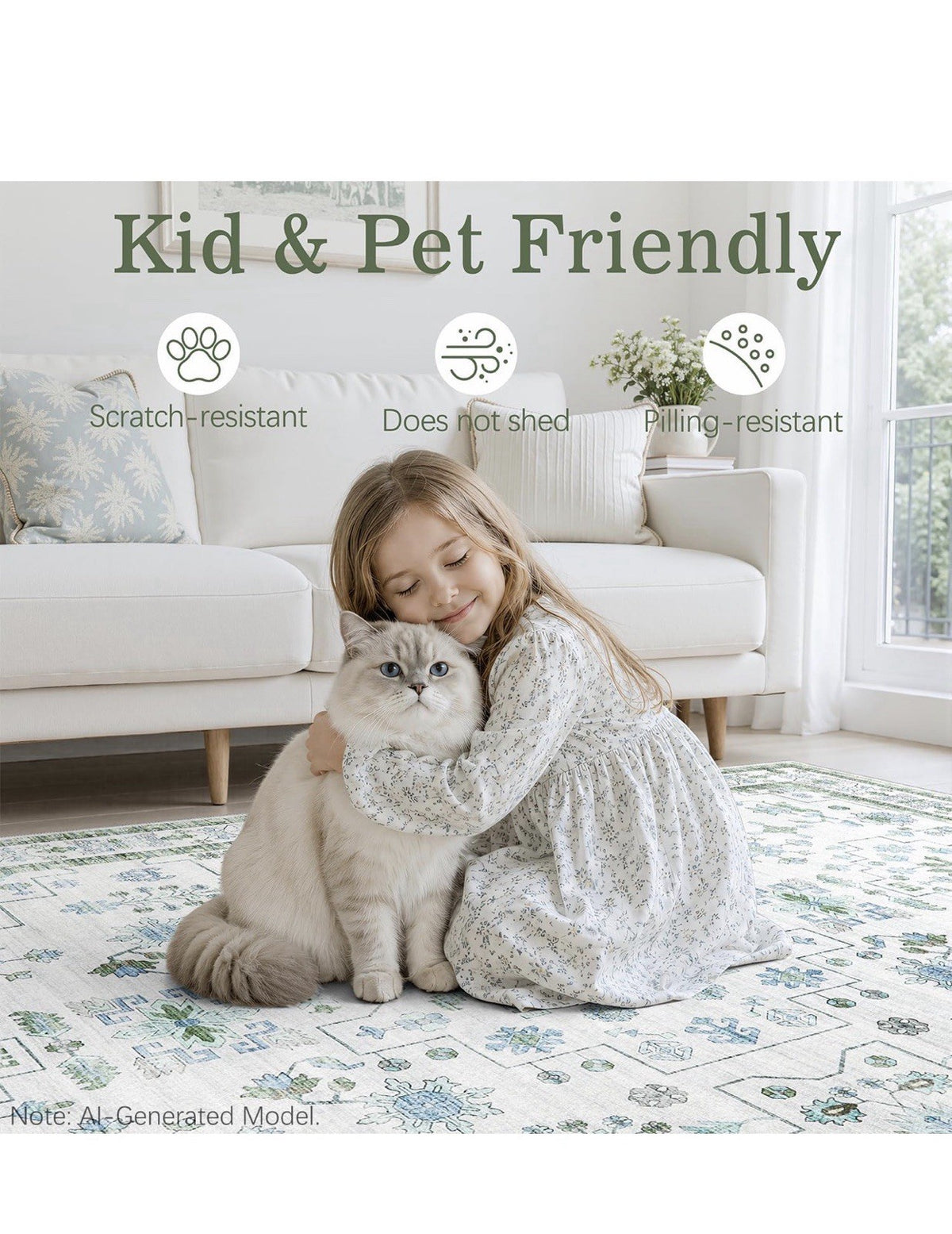 DCX Green Washable 10x14 Rug Vintage Boho Floral Rug Kid & Pet Friendly with Ru4