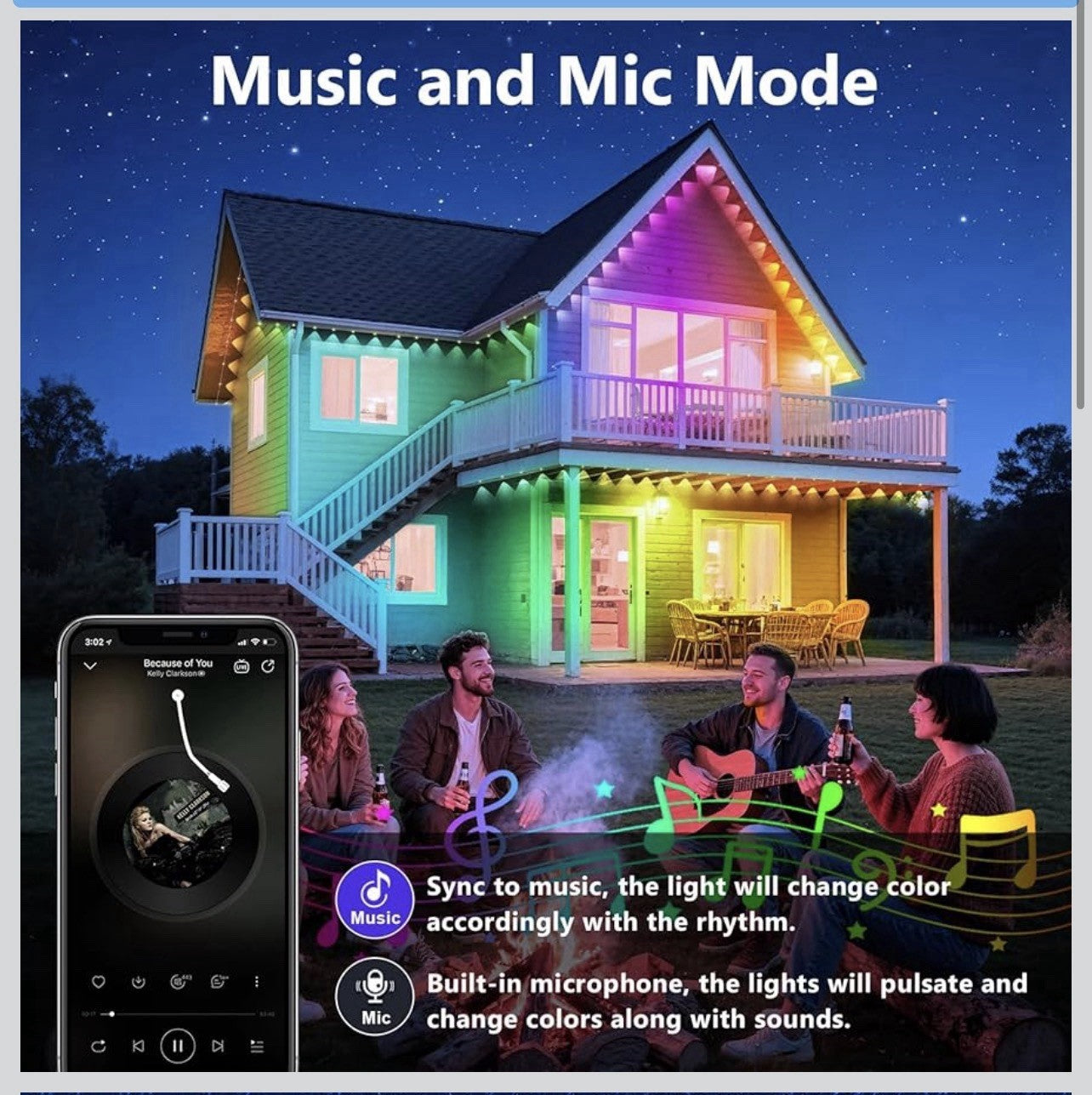 Luces exteriores permanentes, luces de alero RGB de 200 pies con control de apli2