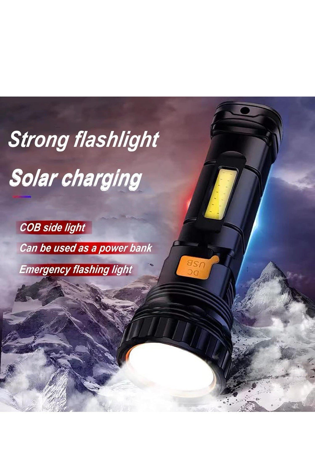 Linterna LED multifunción solar/recargable 1000 lúmenes, con luz estroboscópica1