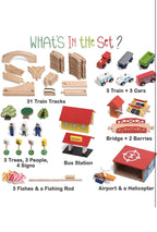 Wooden Train Set - 69 Pieces Wooden Train Tracks & Trains for Kids, Toddler B...1