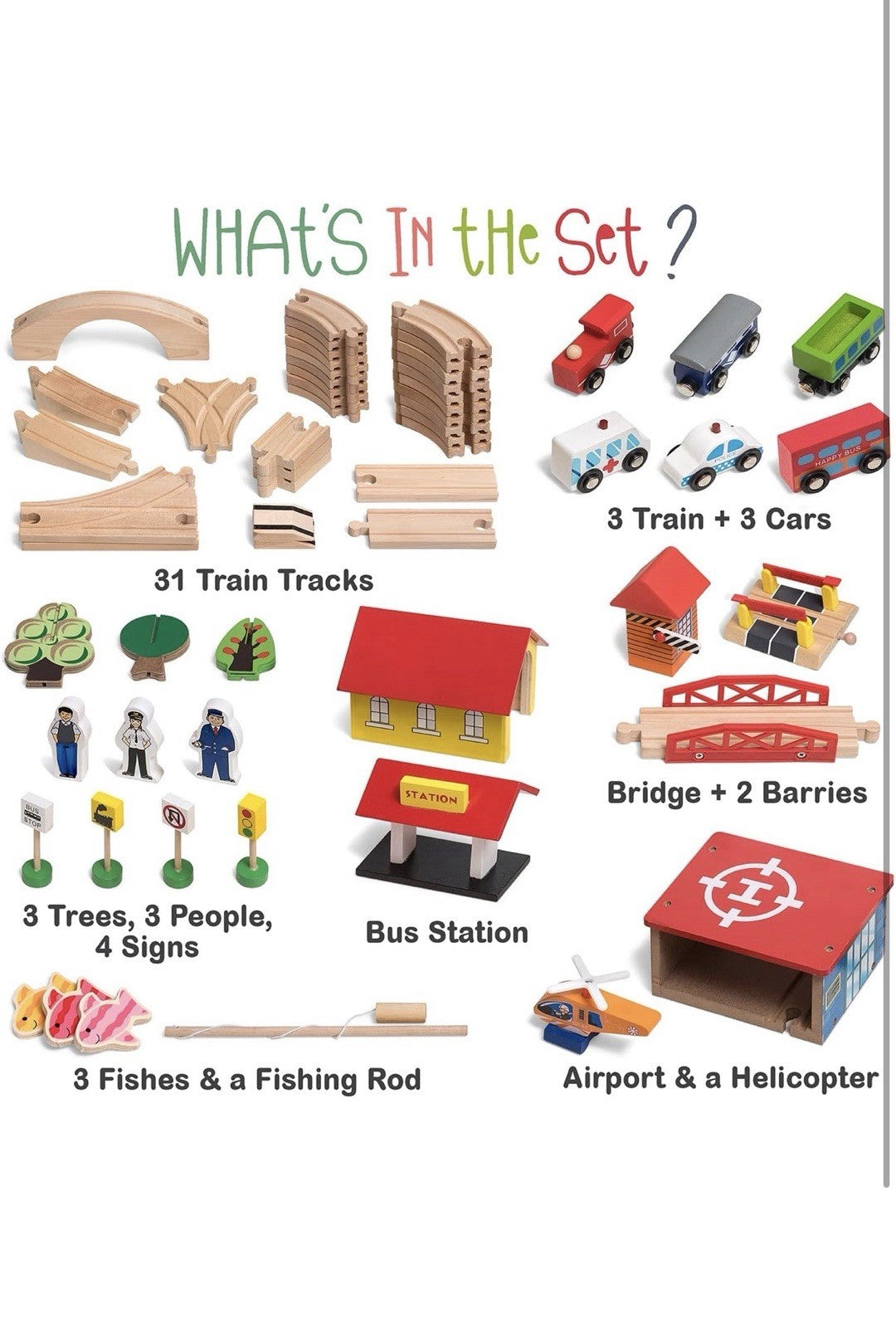 Wooden Train Set - 69 Pieces Wooden Train Tracks & Trains for Kids, Toddler B...1