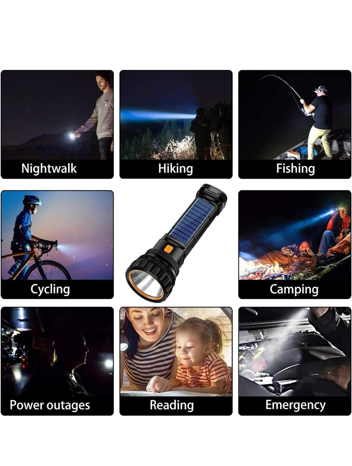 Linterna LED multifunción solar/recargable 1000 lúmenes, con luz estroboscópica6