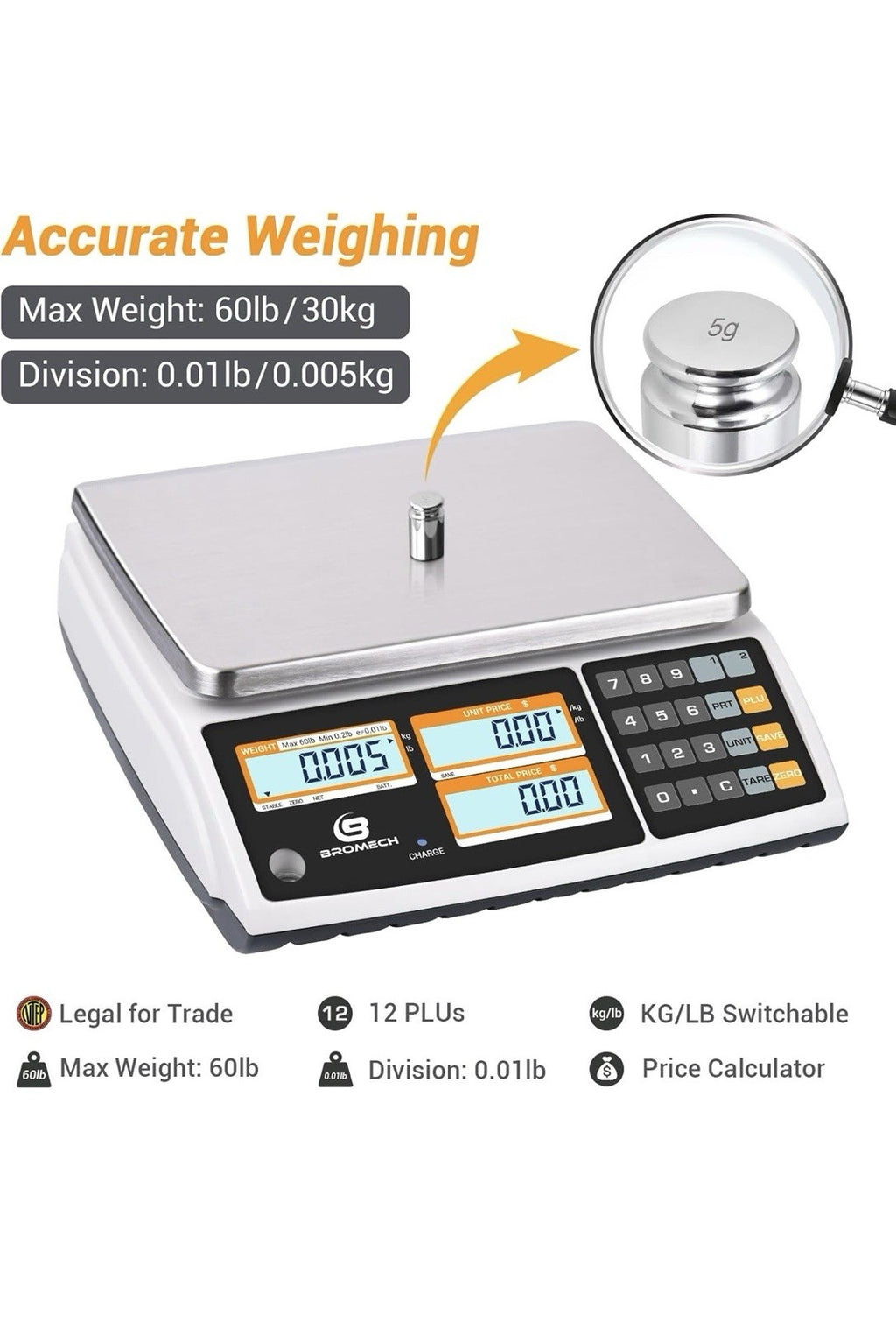 Price Computing Scale NTEP Certified for Legal Trade Rechargeable, Commercial...2