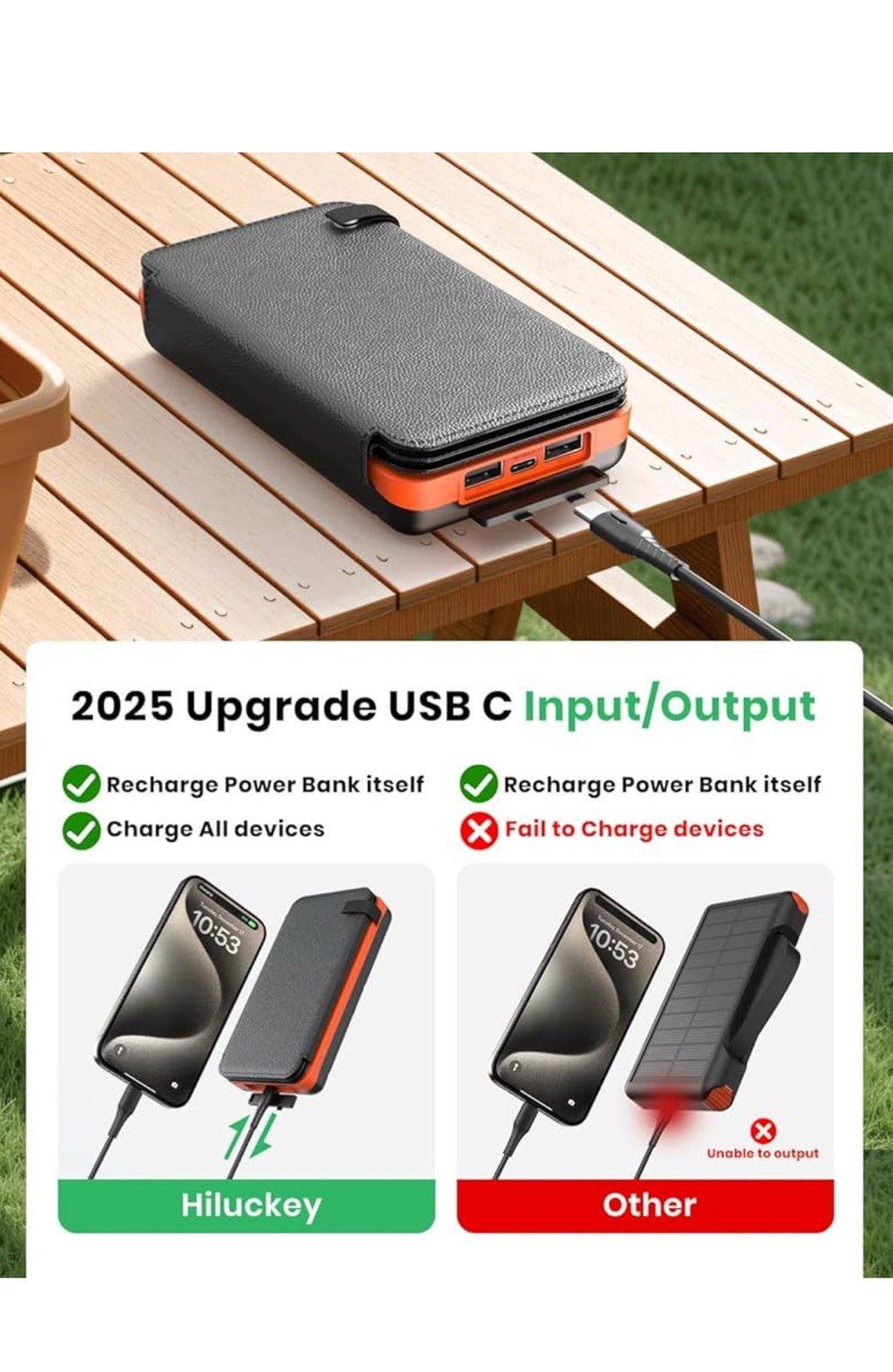 Cargador solar de 25000 mAh, banco de energía portátil para exteriores Hiluckey4