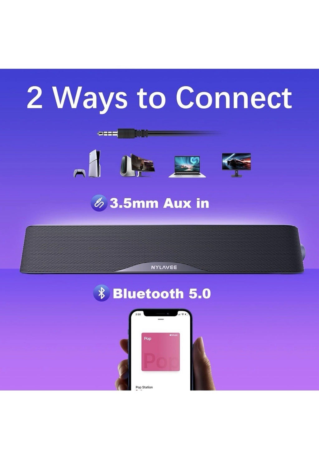 Nylavee Computer Speakers, Hi-Fi Sound Quality Computer Sound Bar, Bluetooth1