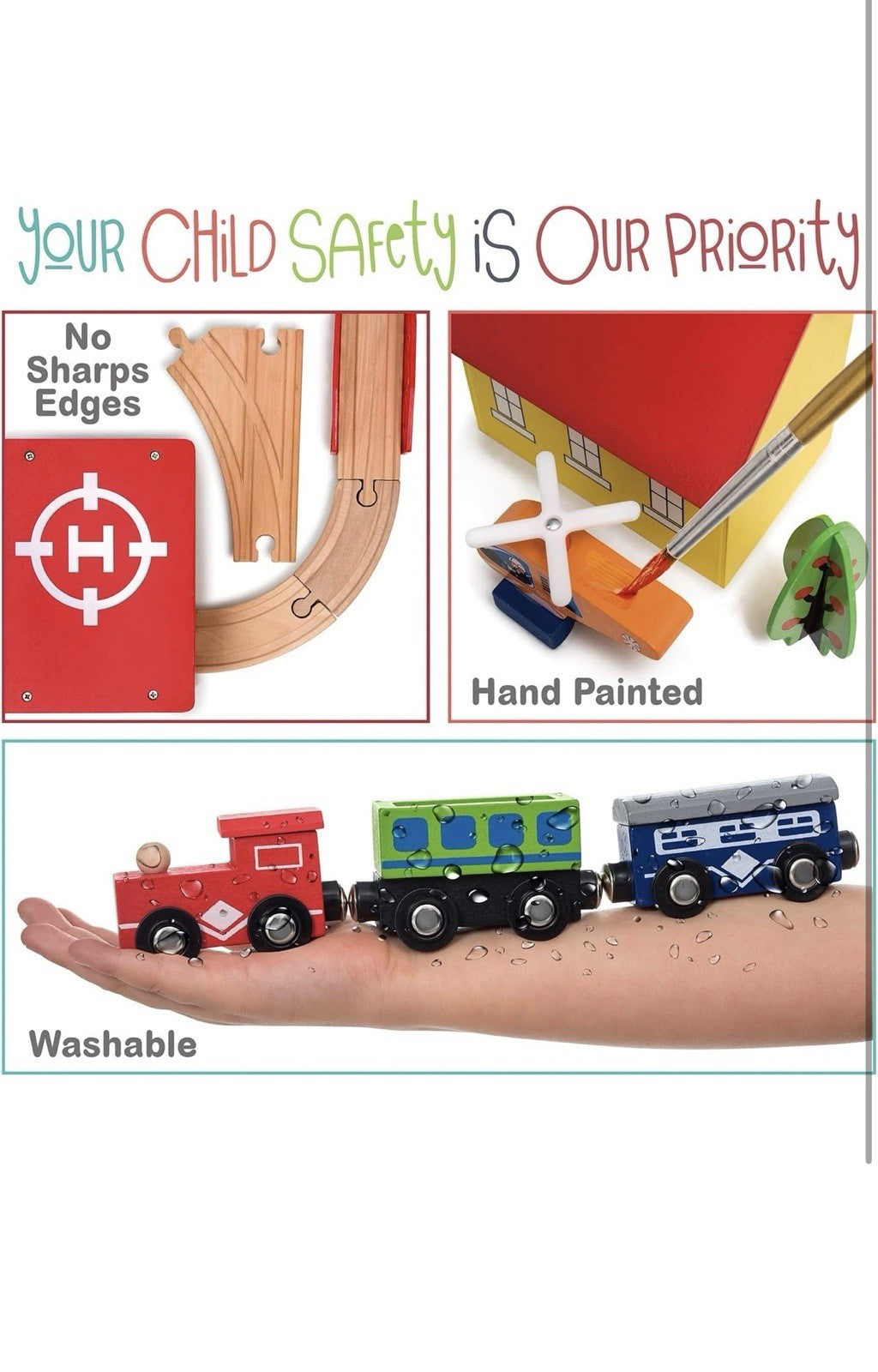 Wooden Train Set - 69 Pieces Wooden Train Tracks & Trains for Kids, Toddler B...4