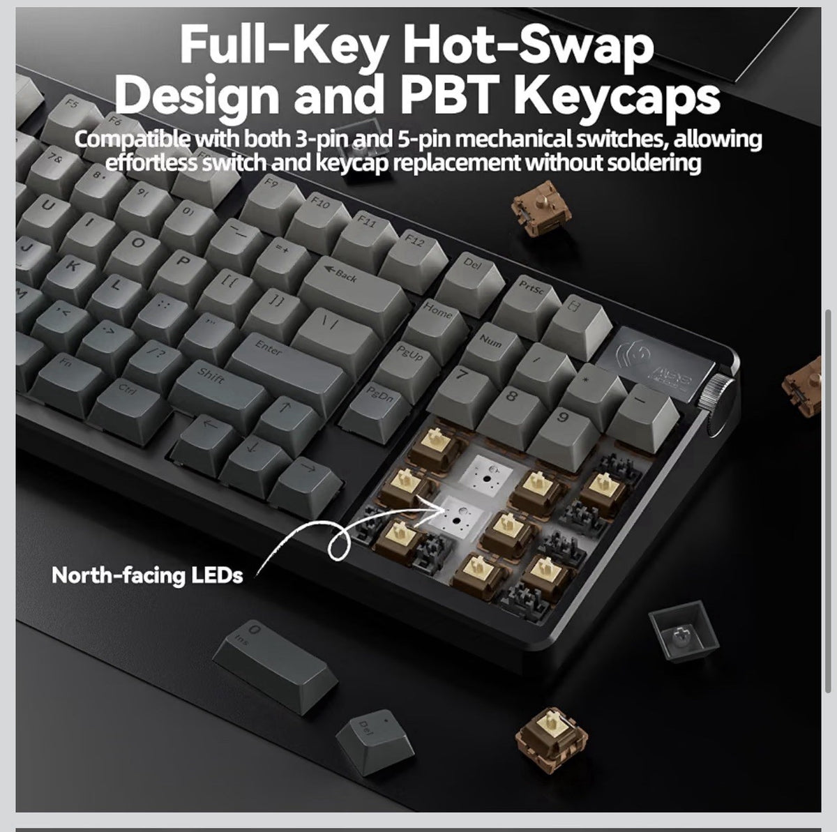 LEOBOG A98 Wireless Gaming Creamy Mechanical Keyboard with Number Pad Knob 96%3