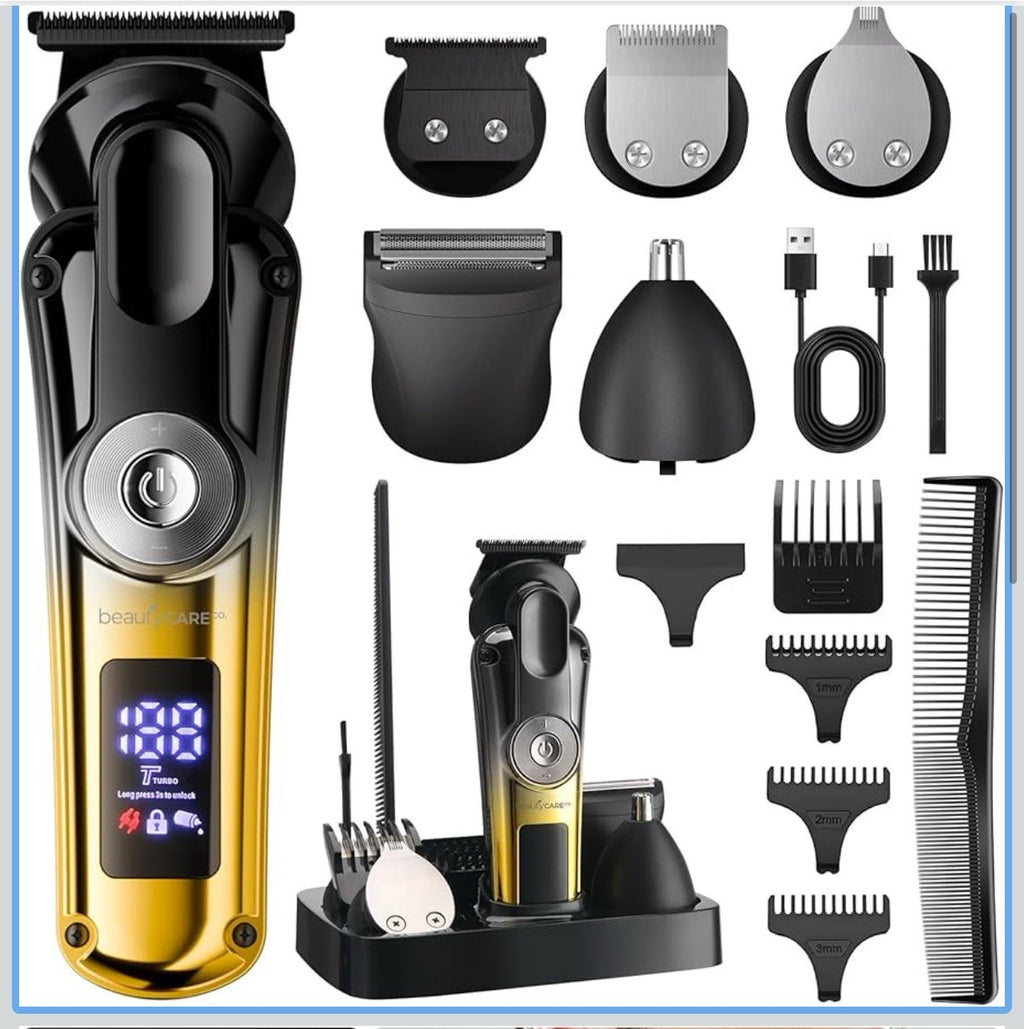 Kit profesional de aseo todo en uno para hombres, recortadora de barba ajustable0
