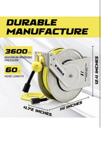 M MINGLE Retractable Pressure Washer Hose Reel, 1/4" × 60ft Power Washer Hose1
