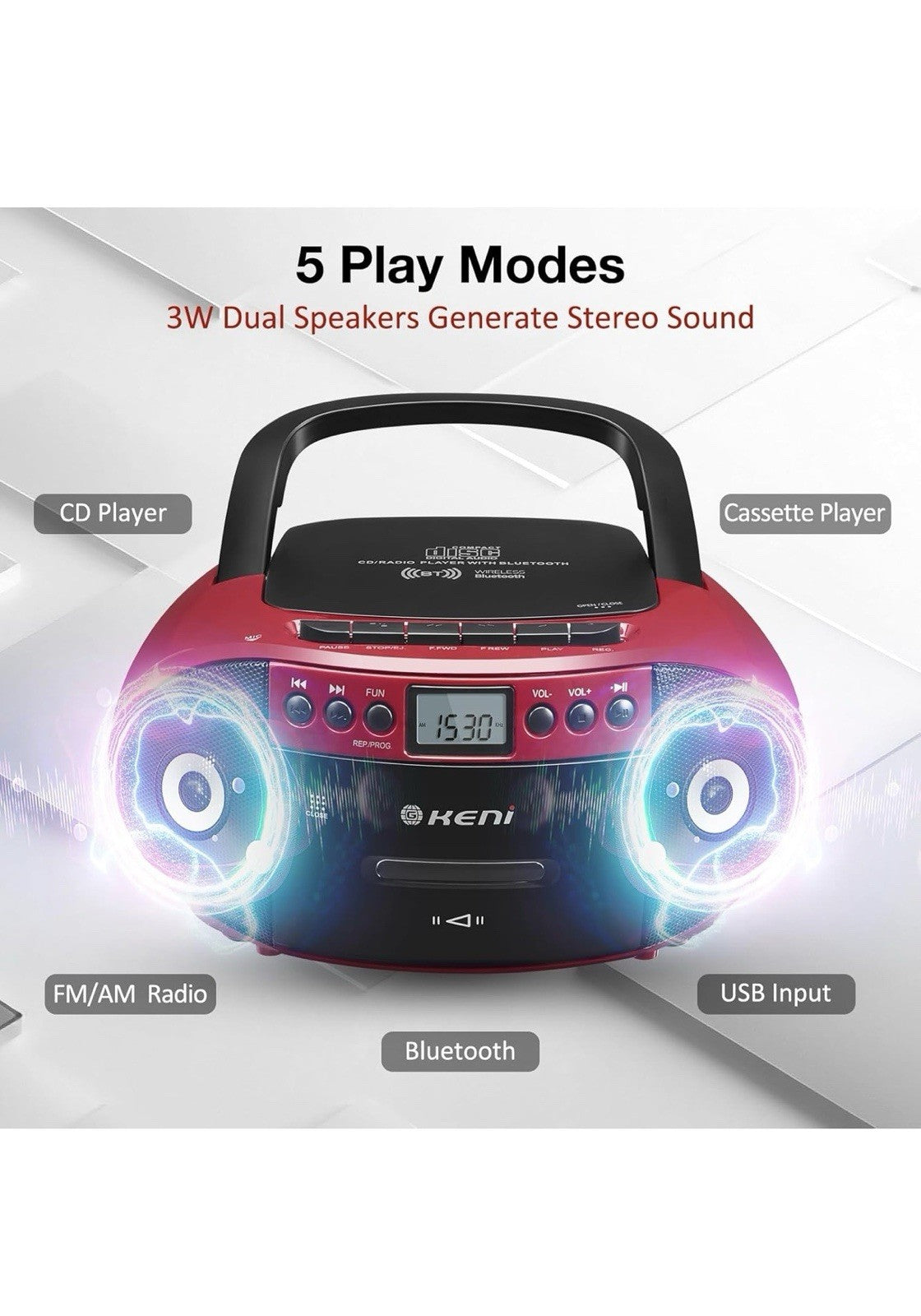 G Keni Portable CD and Cassette Player Boombox Combo, Casette Tape Red&Black 1