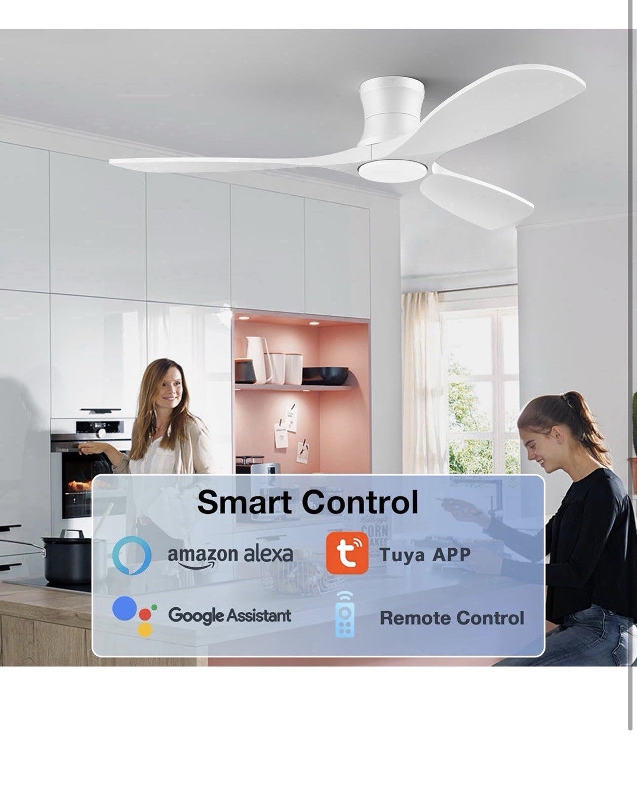 Haiku Home L Series 52" Smart Ceiling Fan Wi-Fi Indoor LED Light White with2