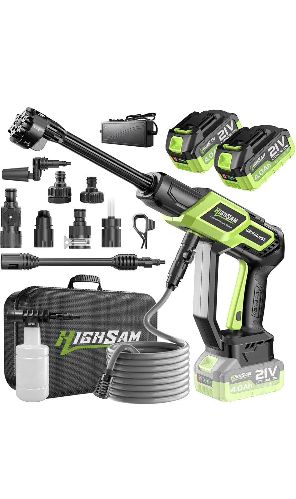 Cordless Pressure Washer - 1500PSI 2.6GPM, 400W Brushless Motor, 2X4000Mah Batte0