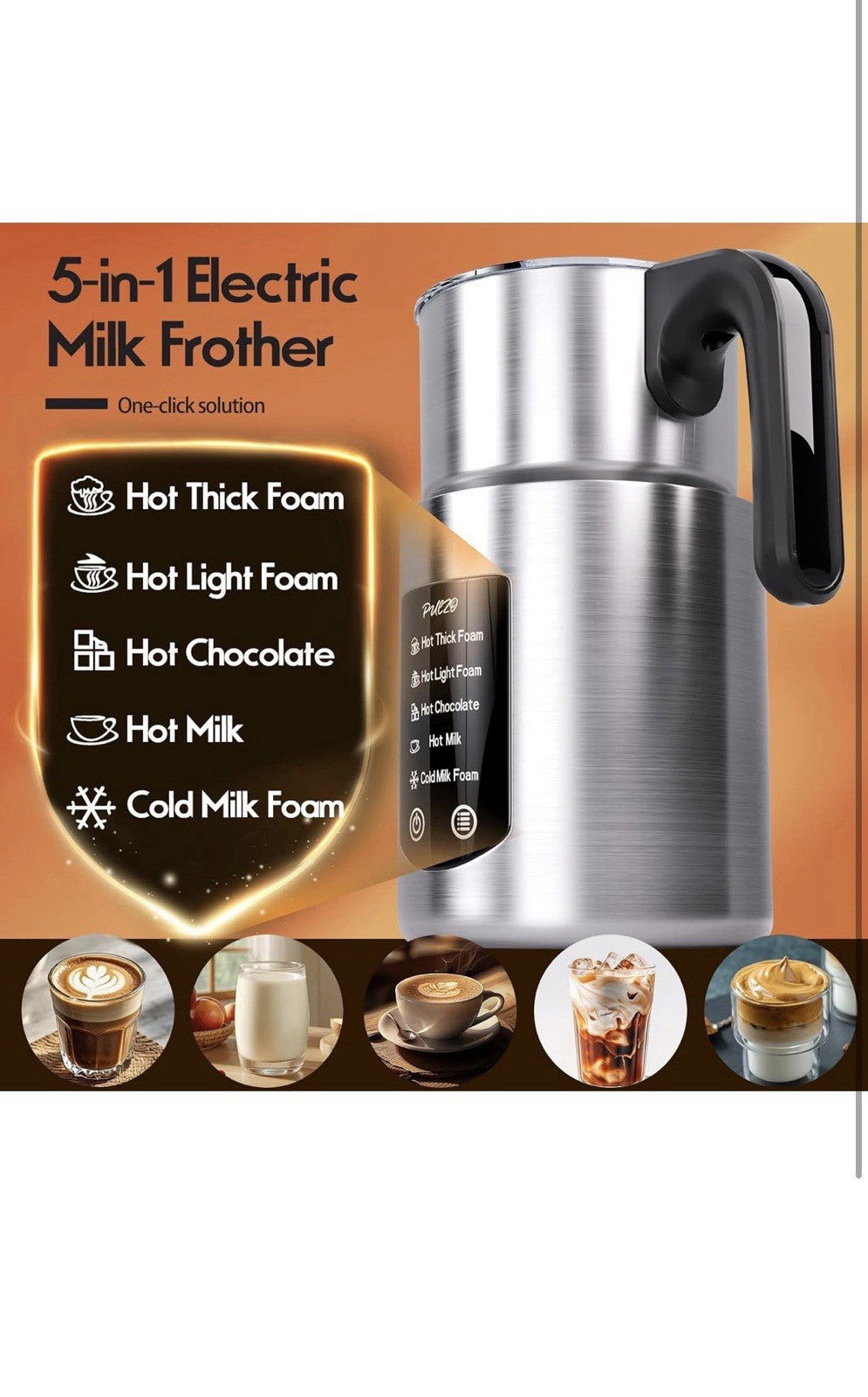 Electric Milk Frother and Steamer, 5 in 1 Automatic Hot Cold Foam Maker, 17 OZ1