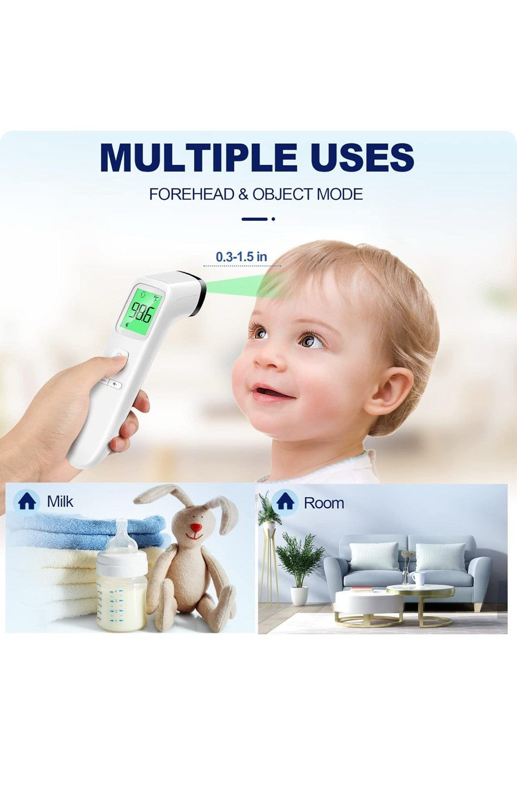 Termómetro sin contacto para adultos y niños, termómetro digital preciso para be3