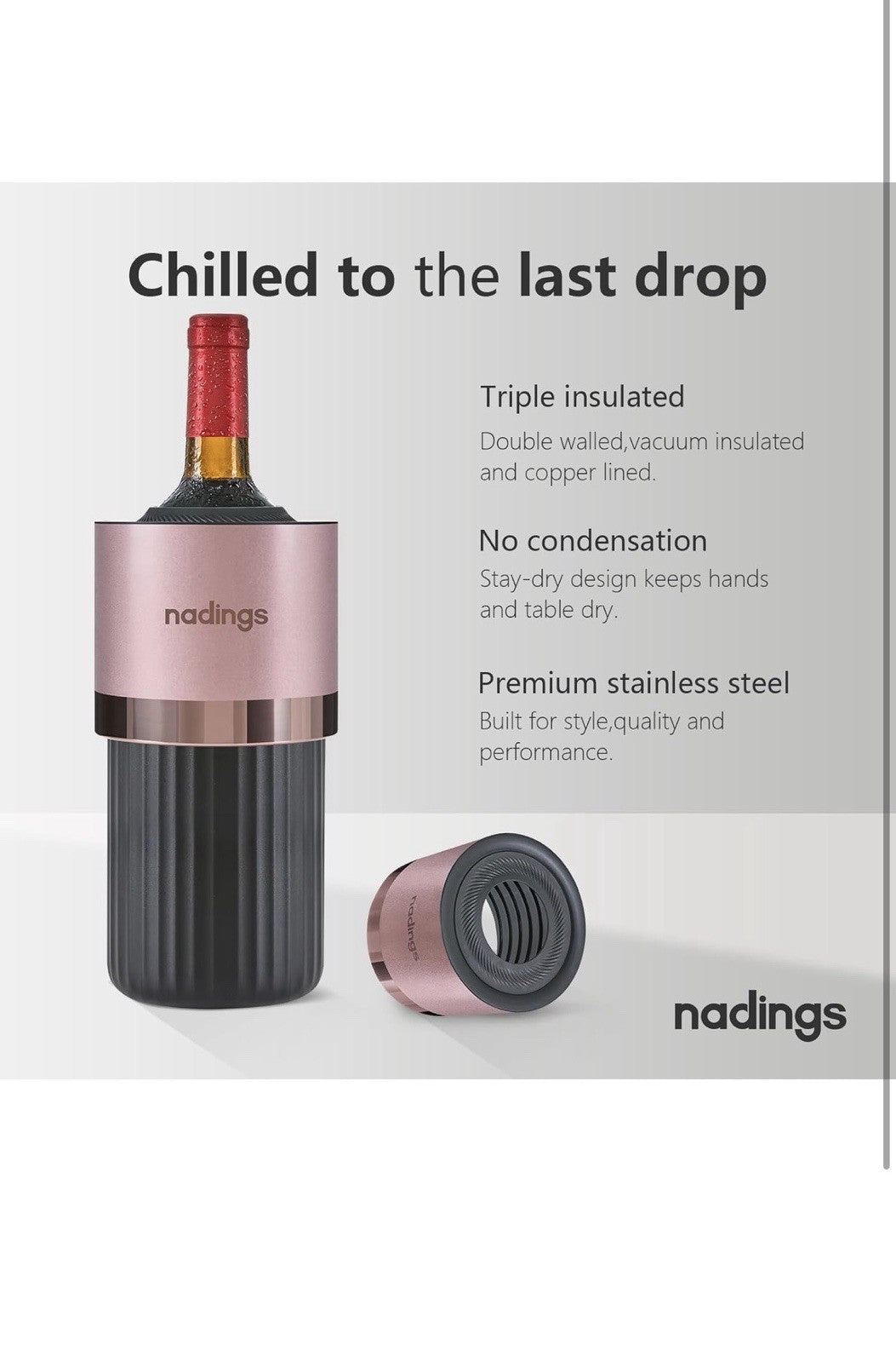 Enfriador de vino para botellas de 25.4 fl oz, portátil y sin hielo, mantiene3