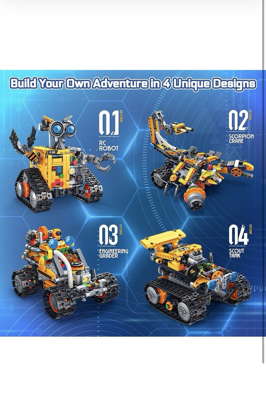 Robot Building Kit for Kids and Adults, 4-in-1 Rechargeable RC Robotics Kit with4