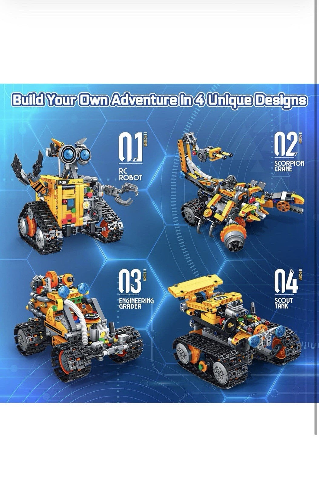 Robot Building Kit for Kids and Adults, 4-in-1 Rechargeable RC Robotics Kit with4